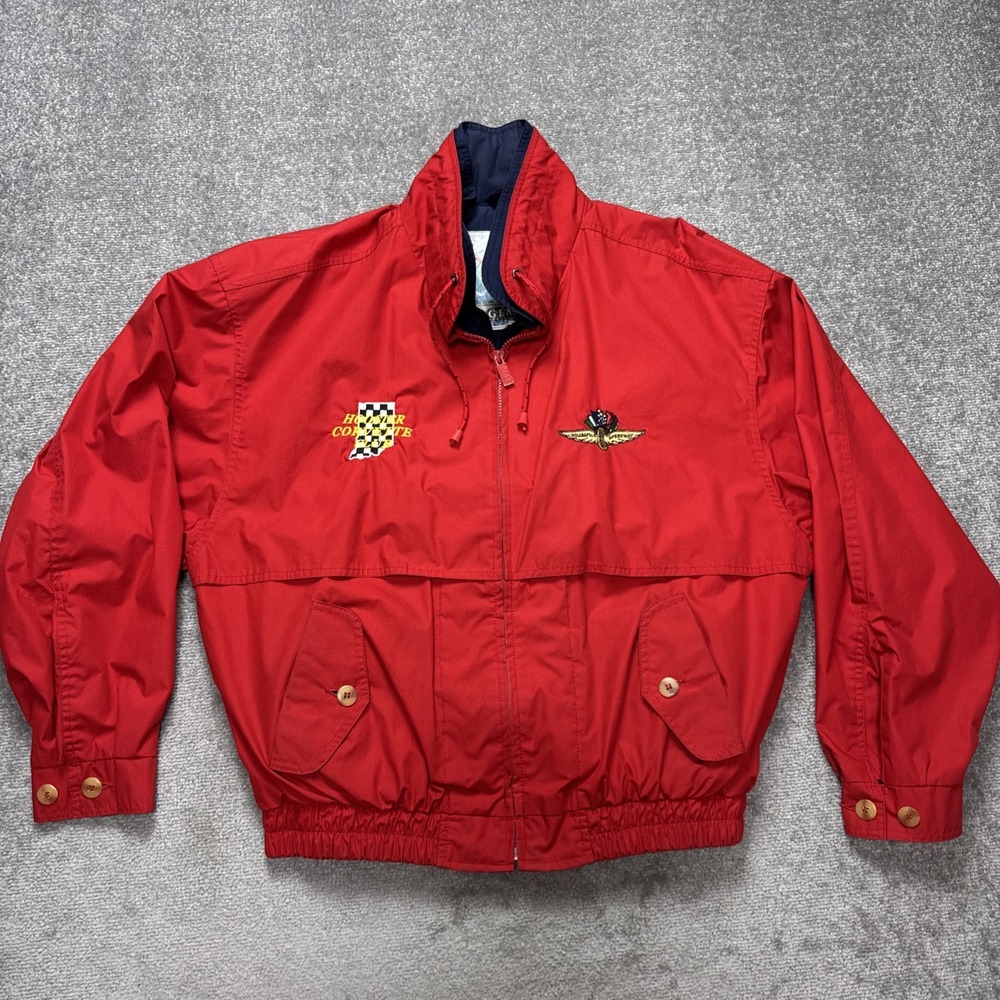 Vintage Large Hoosier Corvette Coat Indianapolis Motor Speedway Red Embroidered
